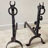 Pair of vintage steel brutalist andirons