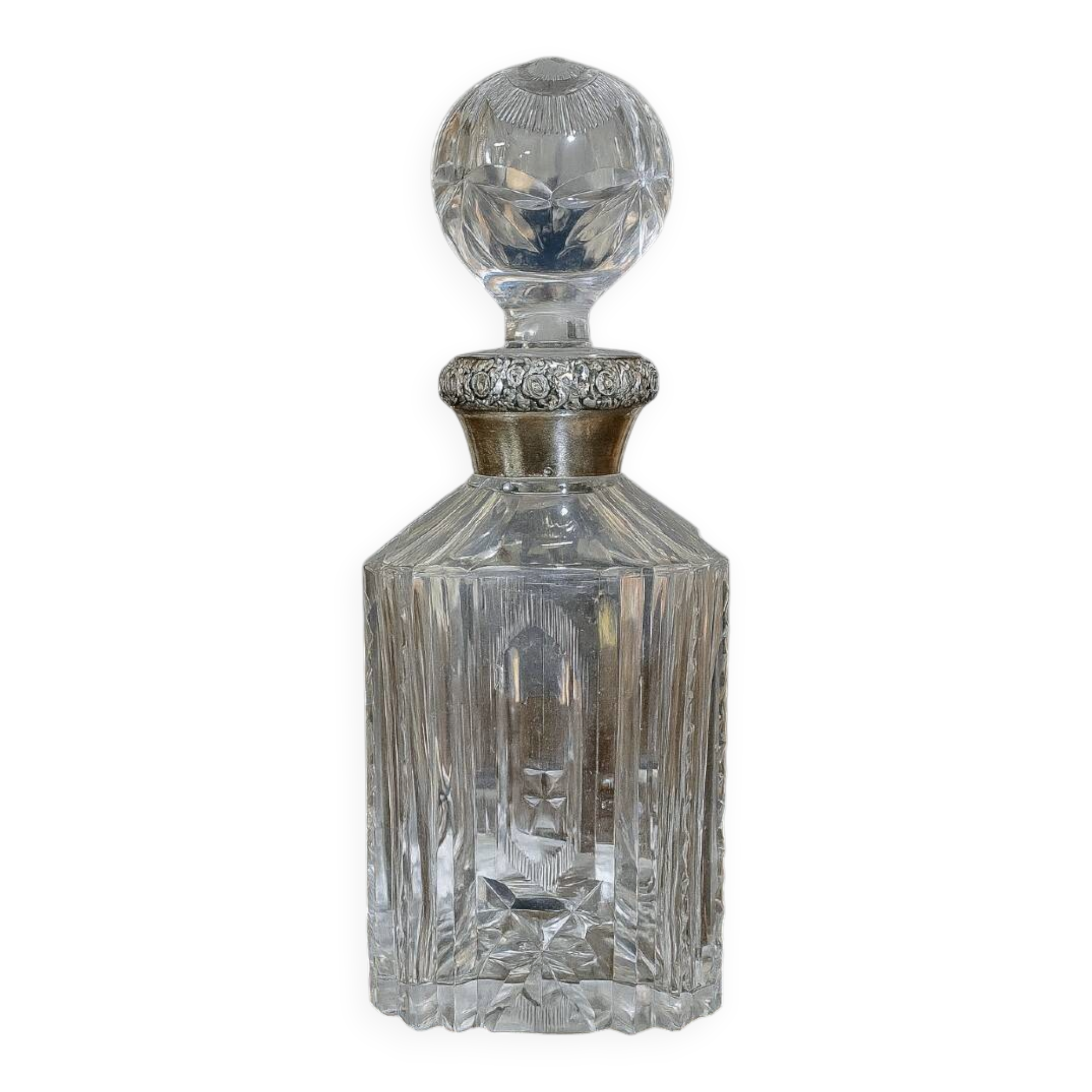Antique cut crystal carafe – Silver mount / Art Deco period