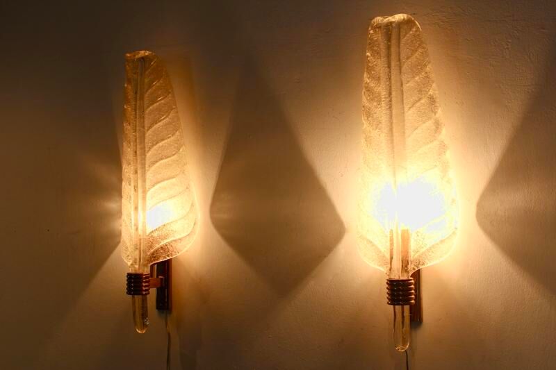 Pair of 24-carat gold flaked glass leaf appliques