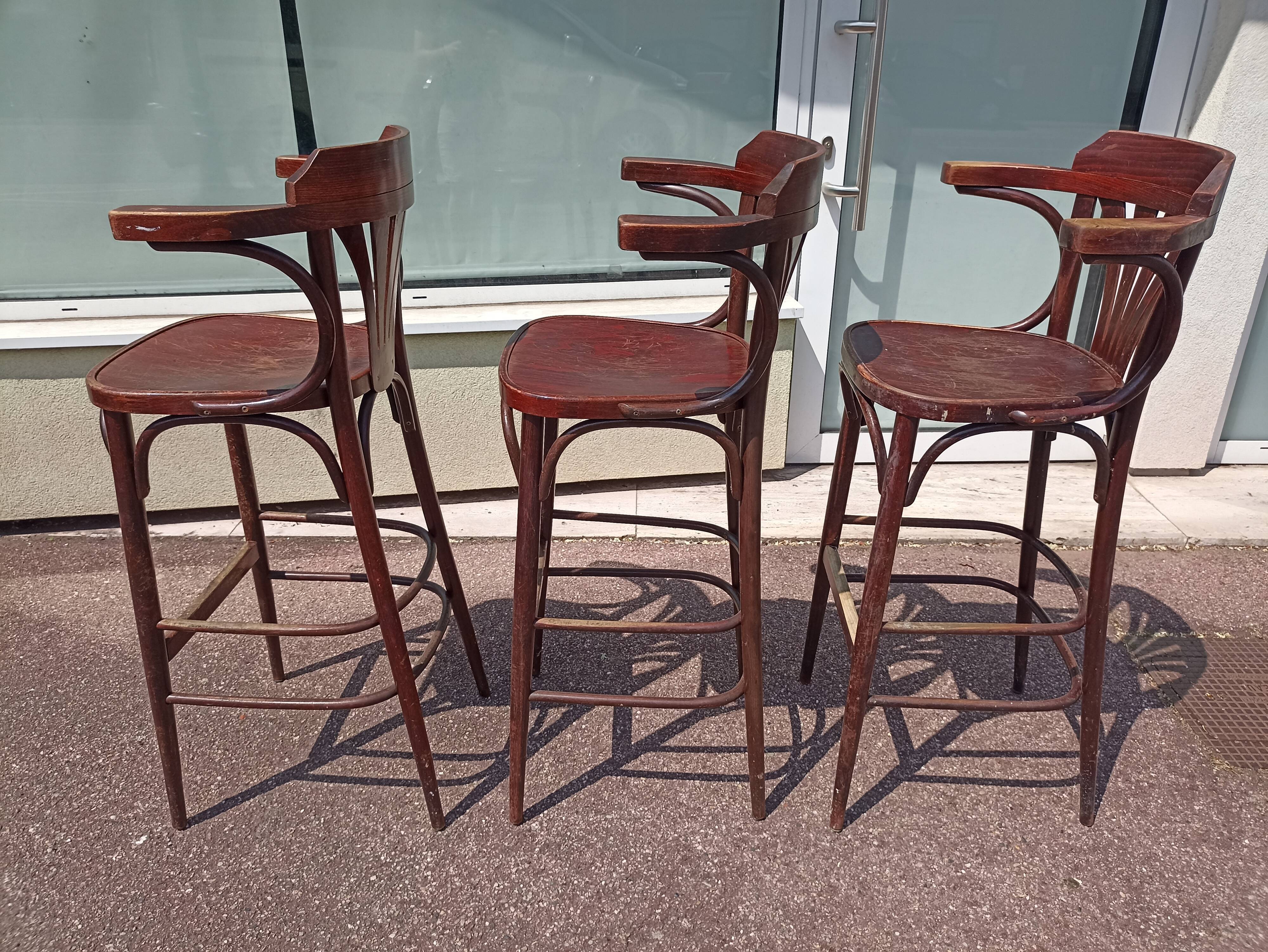 Lot de 3 tabouret de bar bistrot - bois - vintage