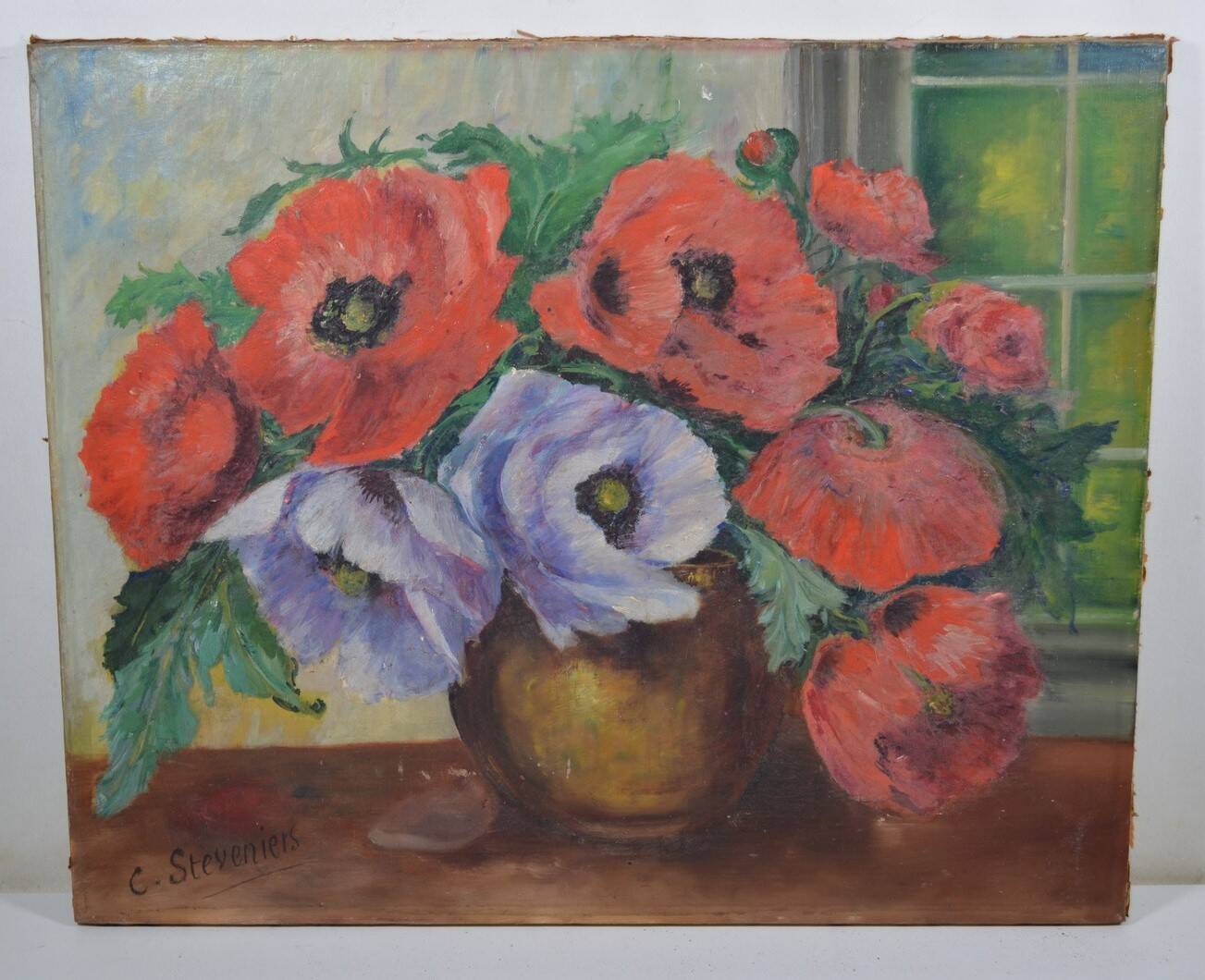 C. Steveniers - French School of the 20th century Still life with poppies. Oil on canvas signed
