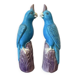 Rare paire de perroquets - porcelaine