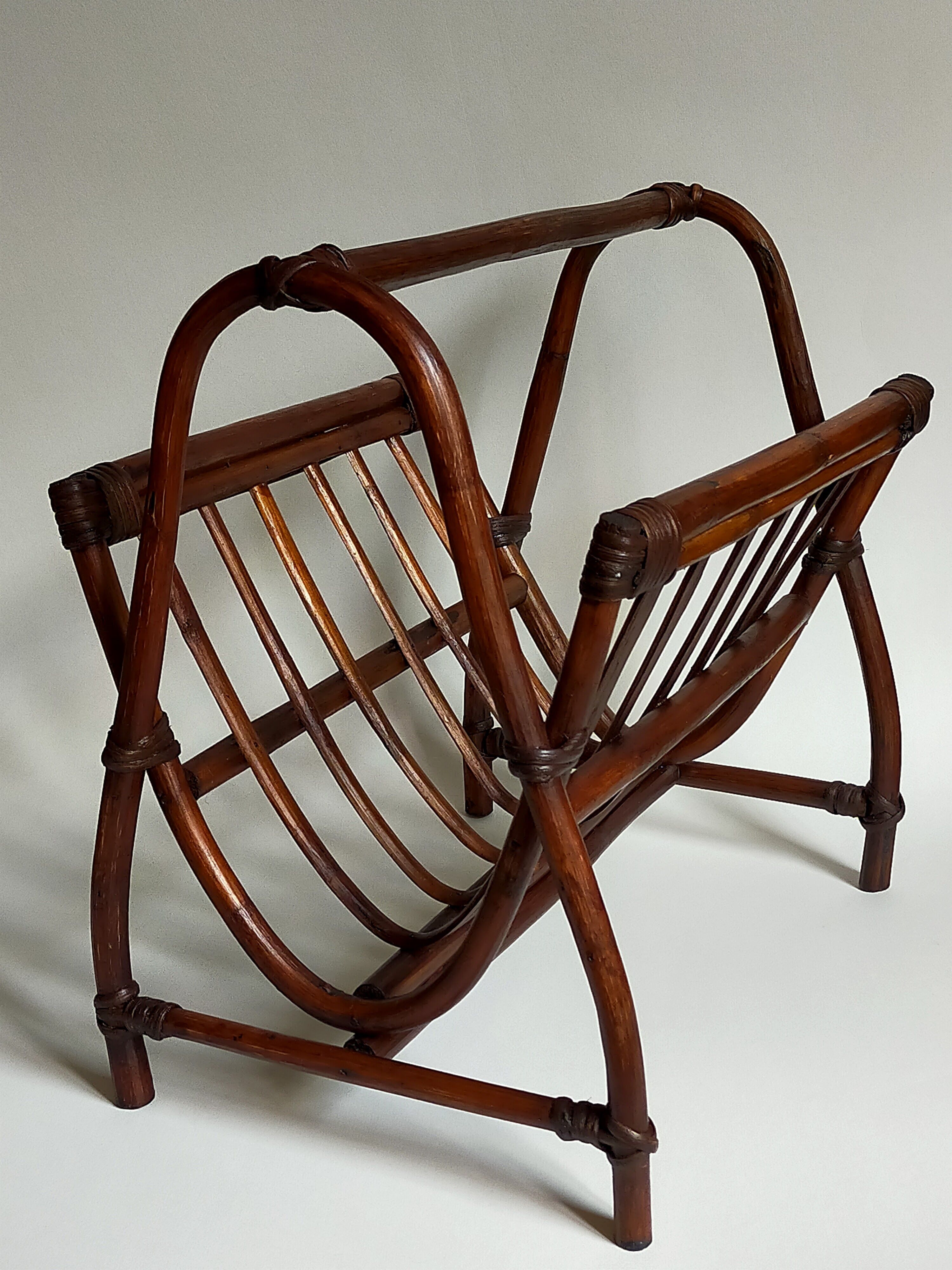 Vintage 1960s rattan magazine holder