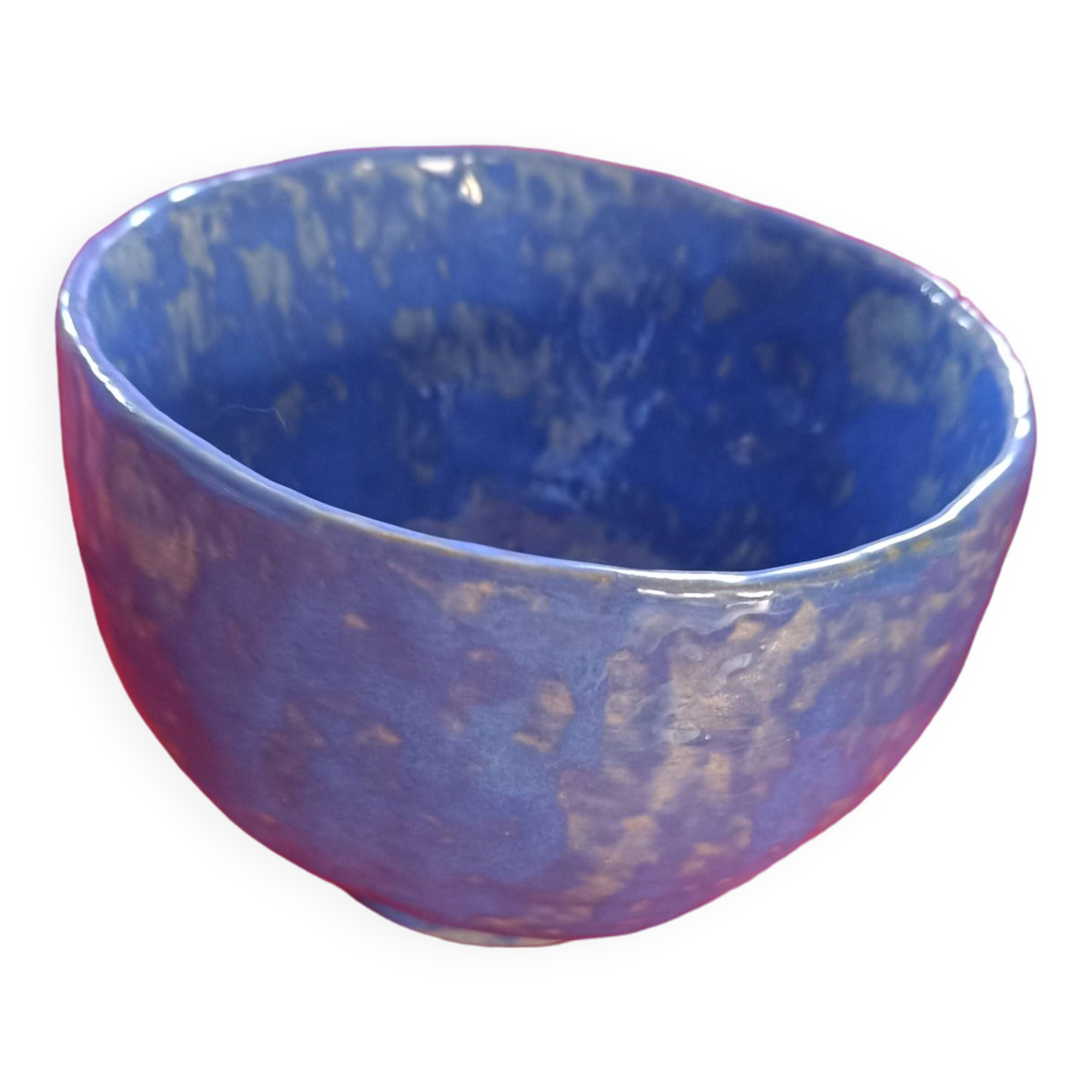 Large blue glazed stoneware bowl.