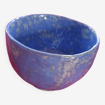 Large blue glazed stoneware bowl.