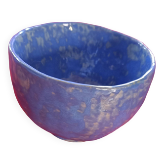 Large blue glazed stoneware bowl.