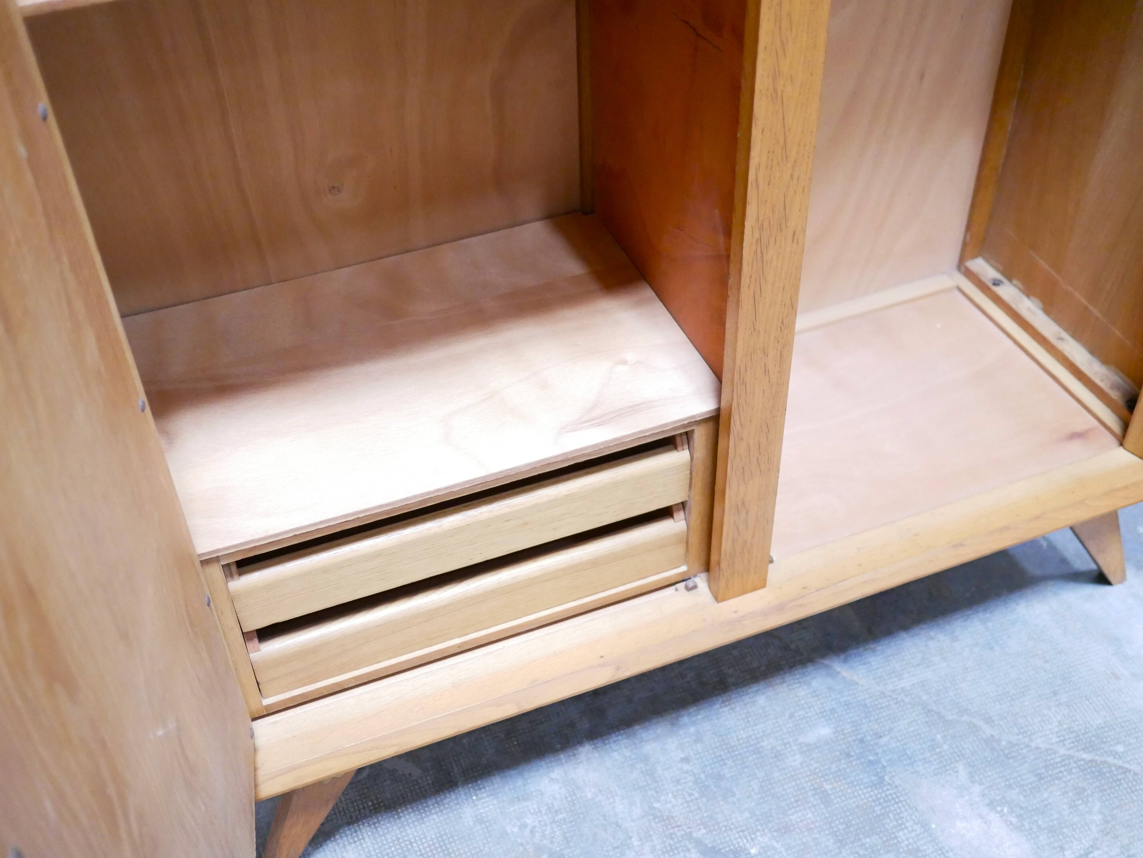 Vintage wardrobe in wood and rattan