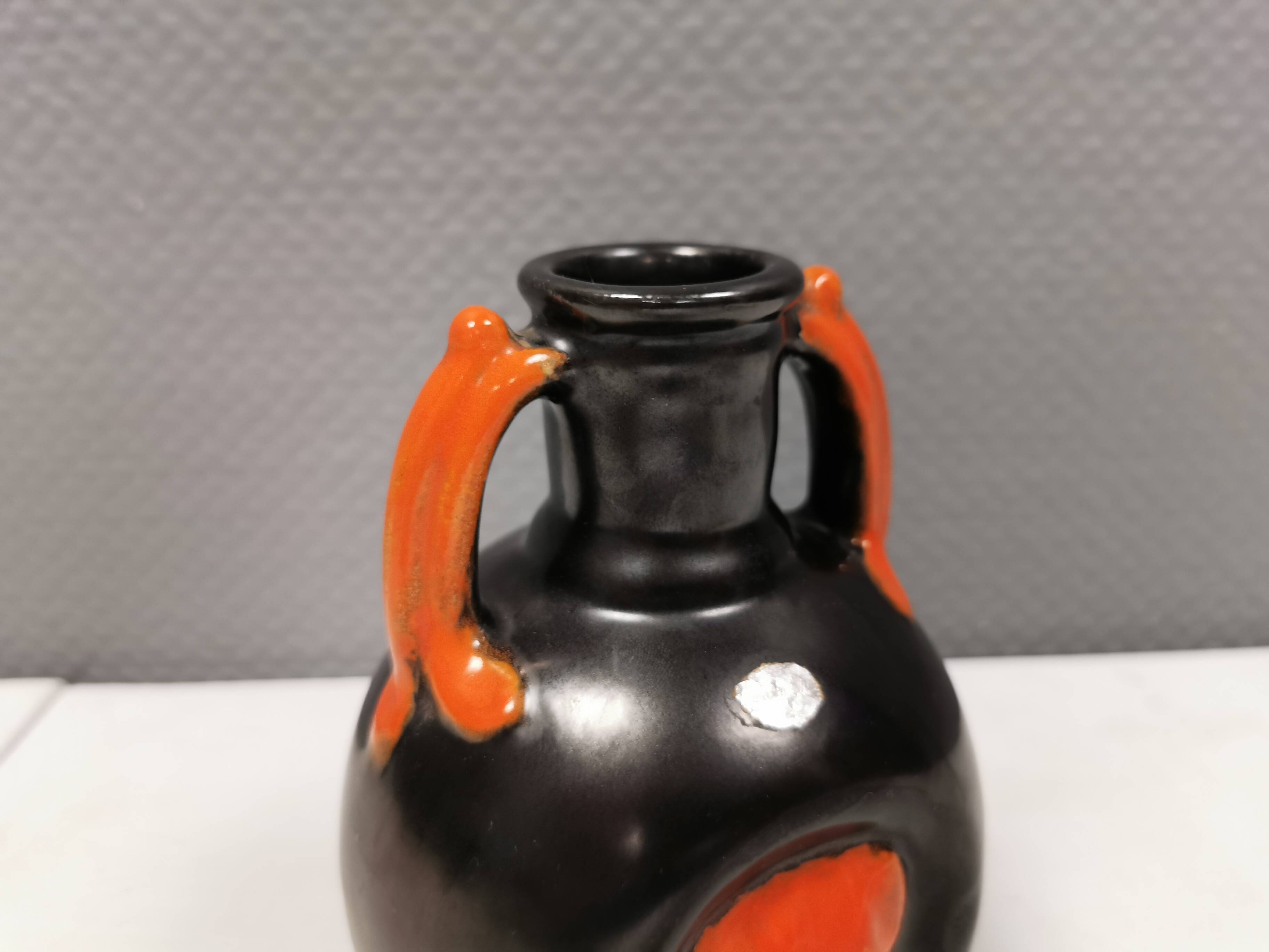 Vase in metallic glaze with orange details, Upsala Ekeby Sweden