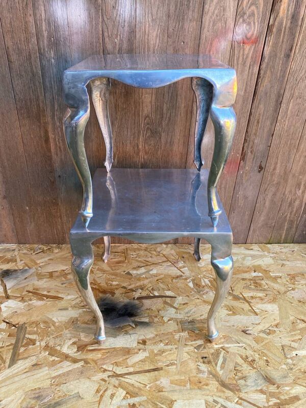 Paire de table basse gigogne style Louis XV en aluminium poli vintage