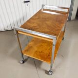 Vintage rolling side table in elm burl and chrome, 1970s