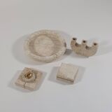 Vintage mid century travertine table set vide poche candleholder ashtray