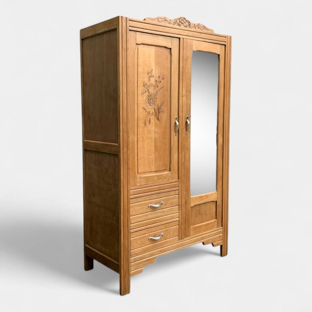 Parisian art deco hotel wardrobe in solid raw oak 1930