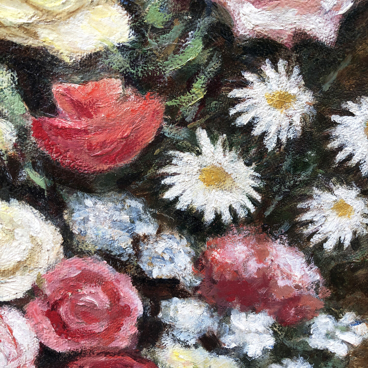 Painting "Daisies and pompom roses"