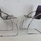 Pair of chairs by Yves Christin, tubular steel, purple plexiglass. Ed. Airborne, France cira 1970