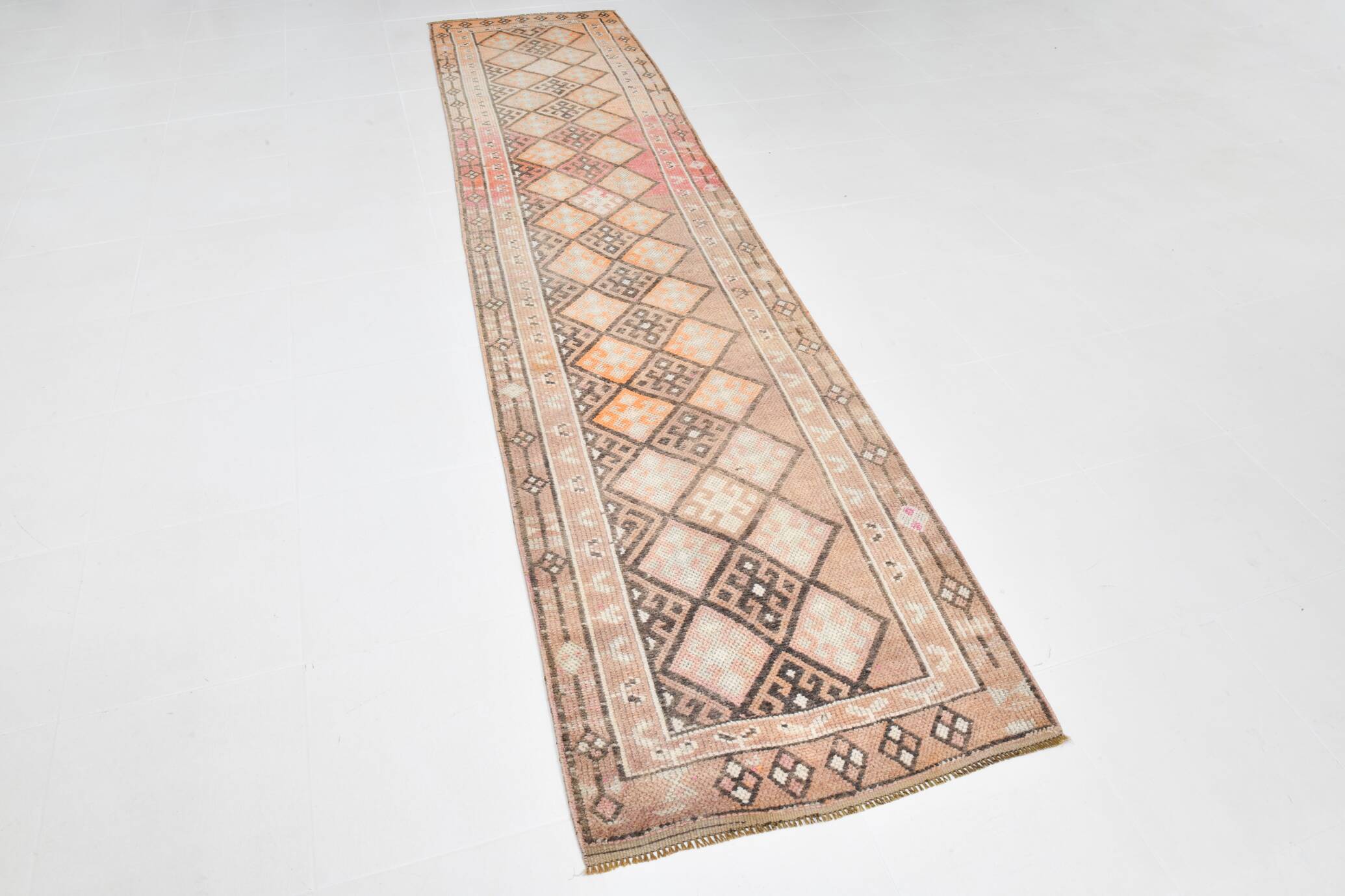 3x12 Soft Red Brown Turkish Runner Rug, 83x365Cm