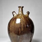 Old stoneware oil jar, glazed and enamelled, 2 handles