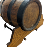Decorative wooden barrel on support