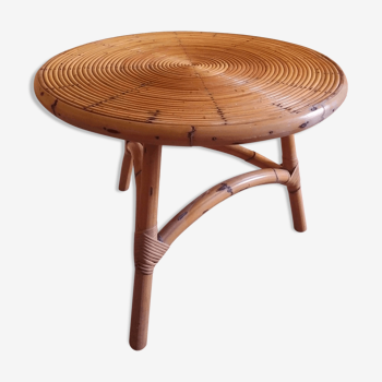 Table low round vintage rattan