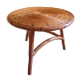 Table low round vintage rattan