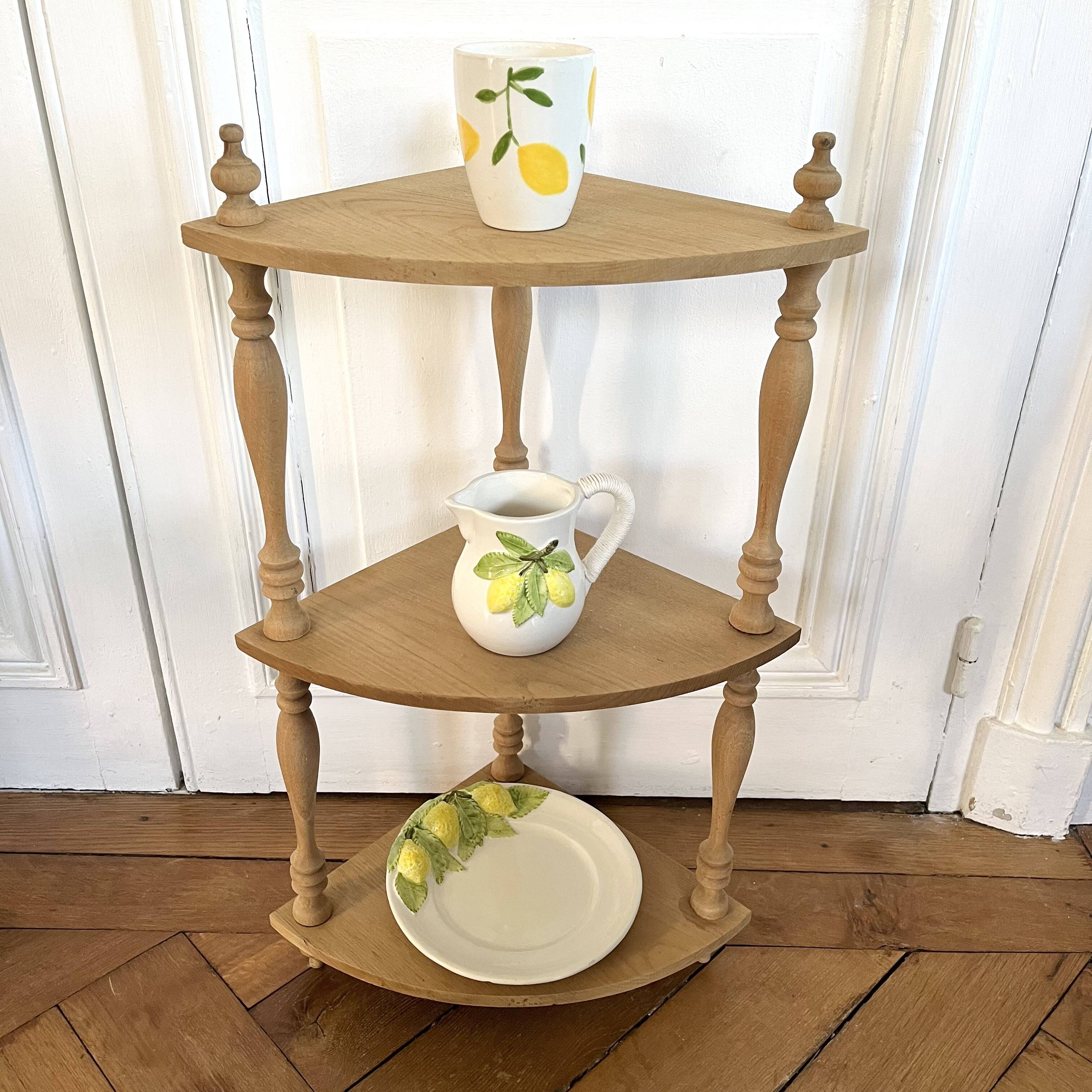 Raw wood corner shelf