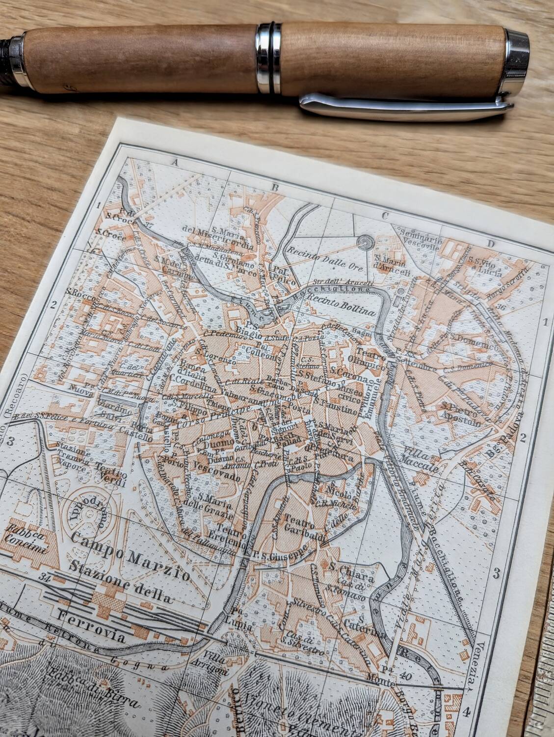 Vicenza, Italy, old map, printed in 1909. Authentic.