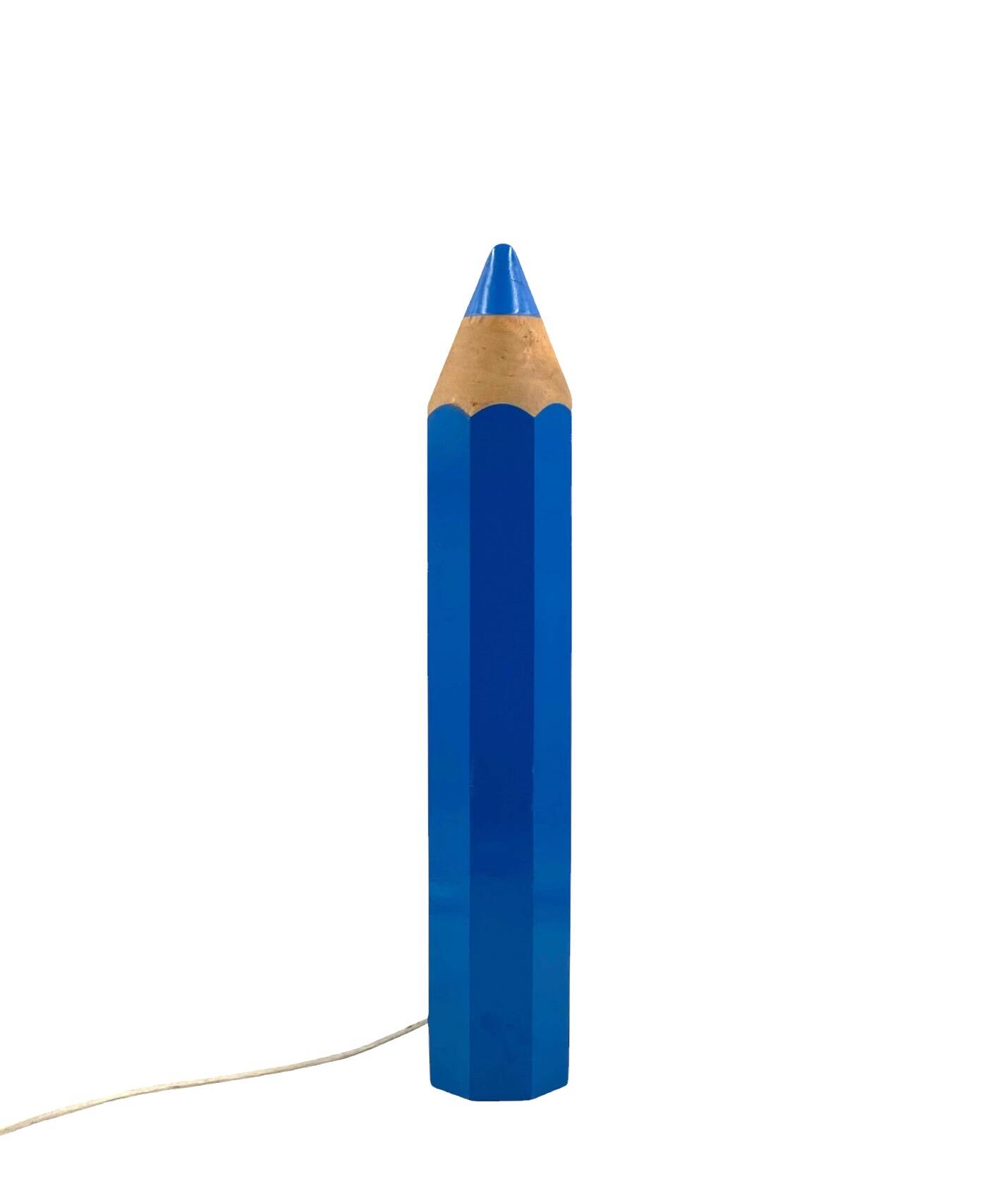 Pierre Sala, postmodern blue Pencil table lamp, Ed. Vilac France 1980s