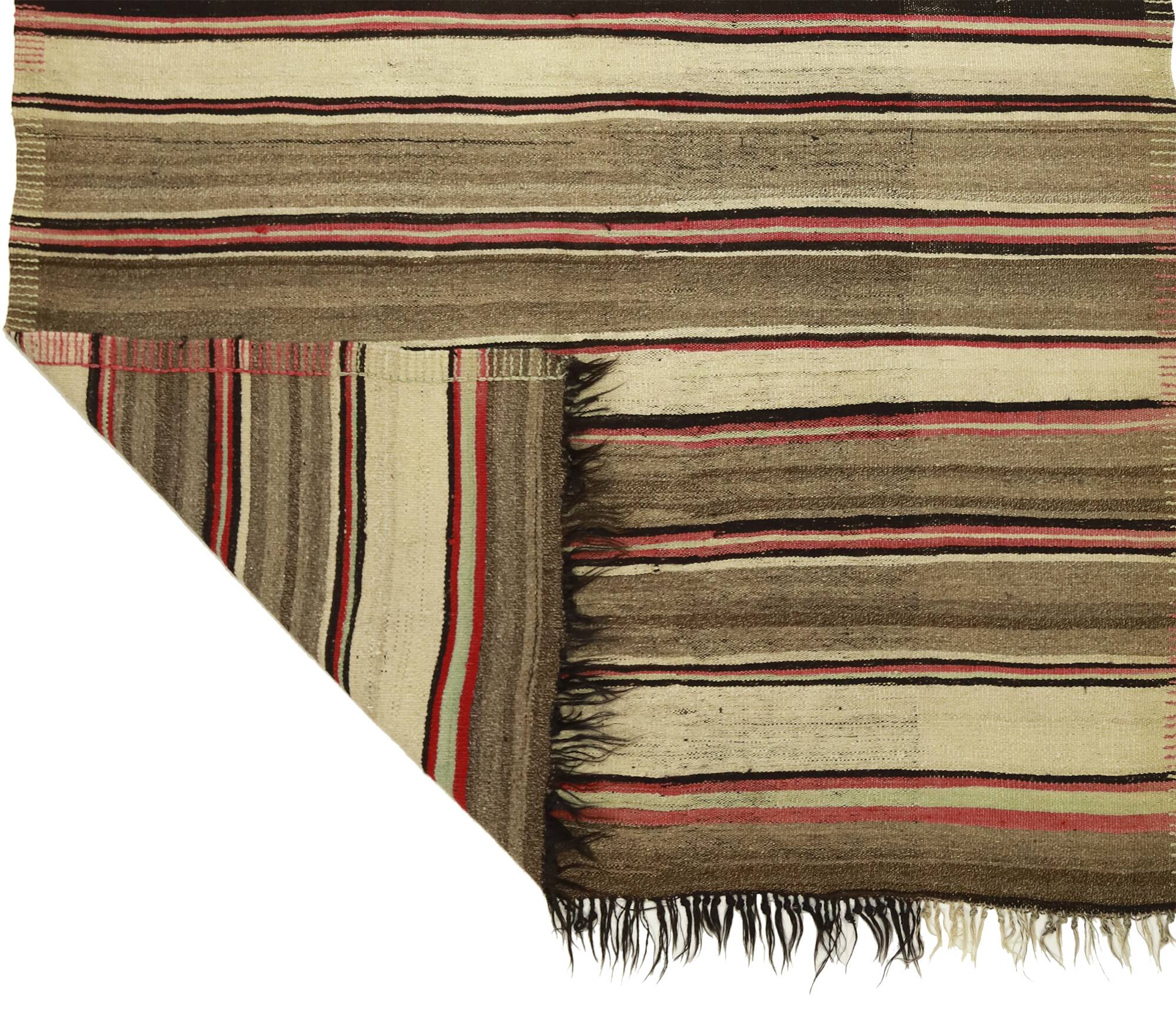 Turkish Kilim Yuruk 185x281 cm Striped Beige Brown Vintage Anatolian