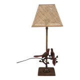 Vintage Bronze Metal Cardinal Birds On Branches Table Lamp