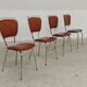 Set of 4 French chairs in camel brown imitation leather and chrome 1960