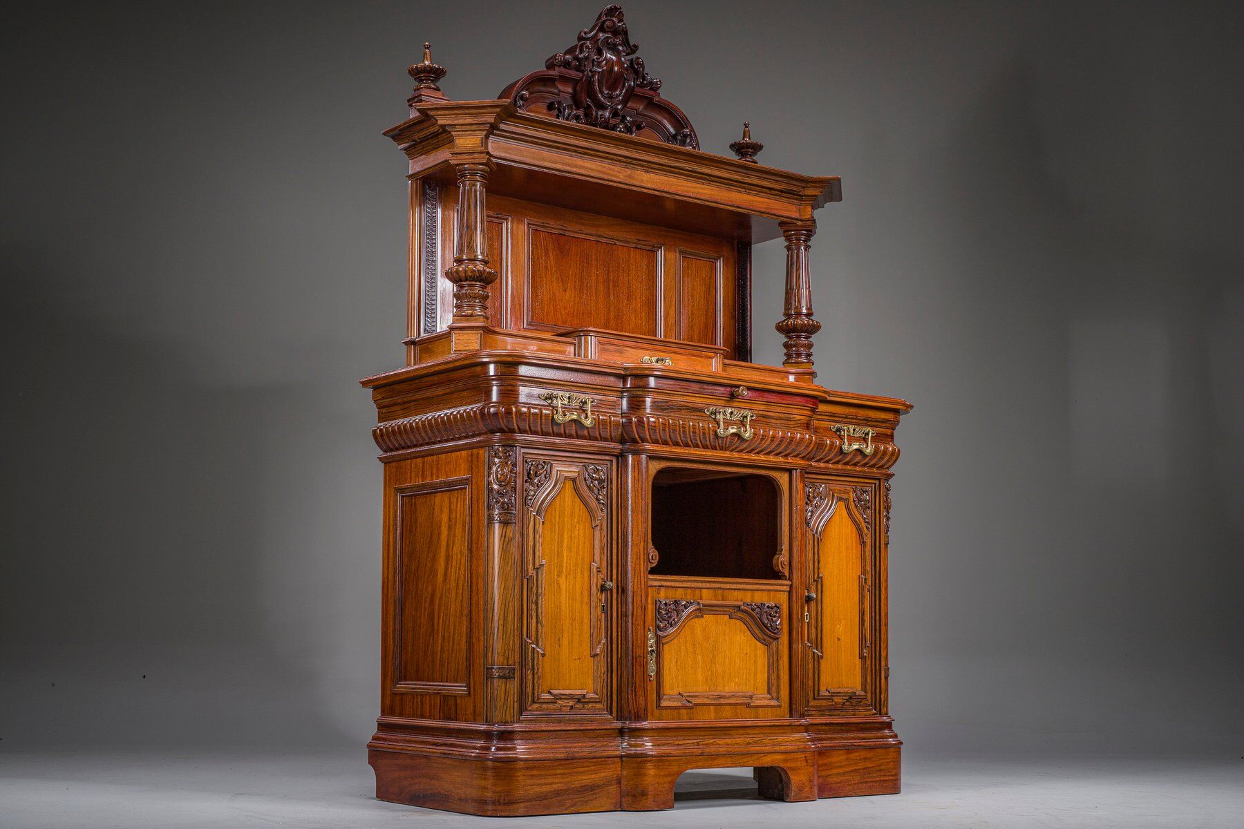 Buffet néo-baroque allemand en noyer et acajou, années 1890