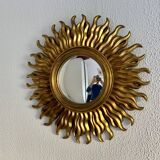 Miroir vintage 1960 soleil oeil de sorcière or bombé - 48 cm