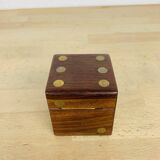 Box with 5 teak and brass dice, vintage