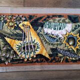 Tapestry, vintage canvas "cithare" after jean picart le doux, 60s.