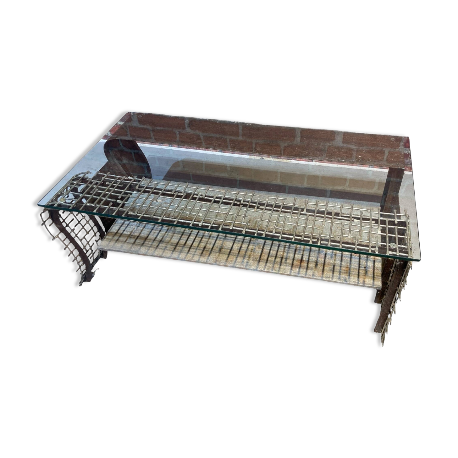 Metal coffee table with glass top