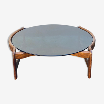 Vintage rosewood smoked glass round salon table