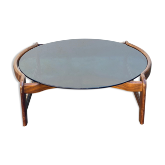 Vintage rosewood smoked glass round salon table