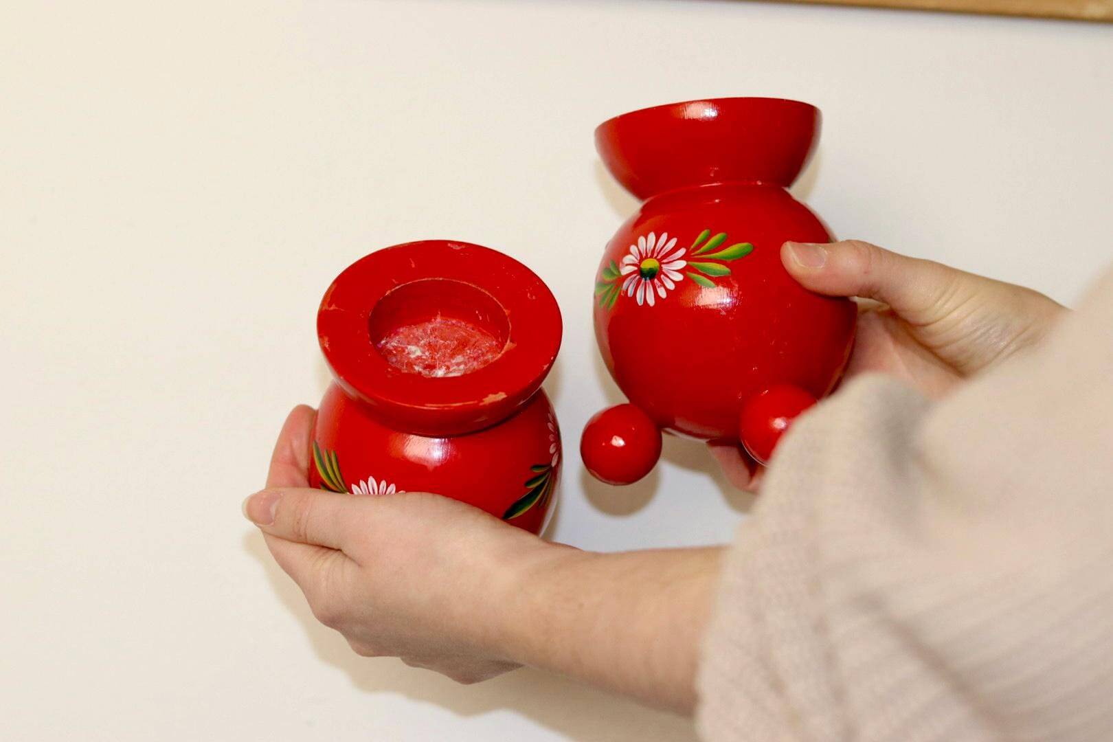 Pair of Swedish Dala Ball candlesticks