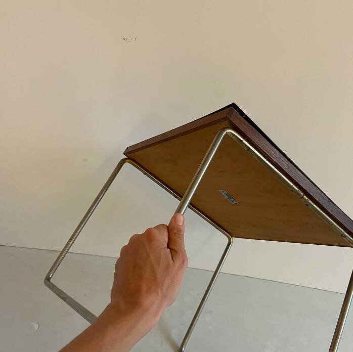 Flying table, metal and black, by Pierre Guariche for Steiner