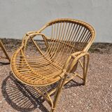 Rattan lounge two armchairs and a vintage bench 1950s