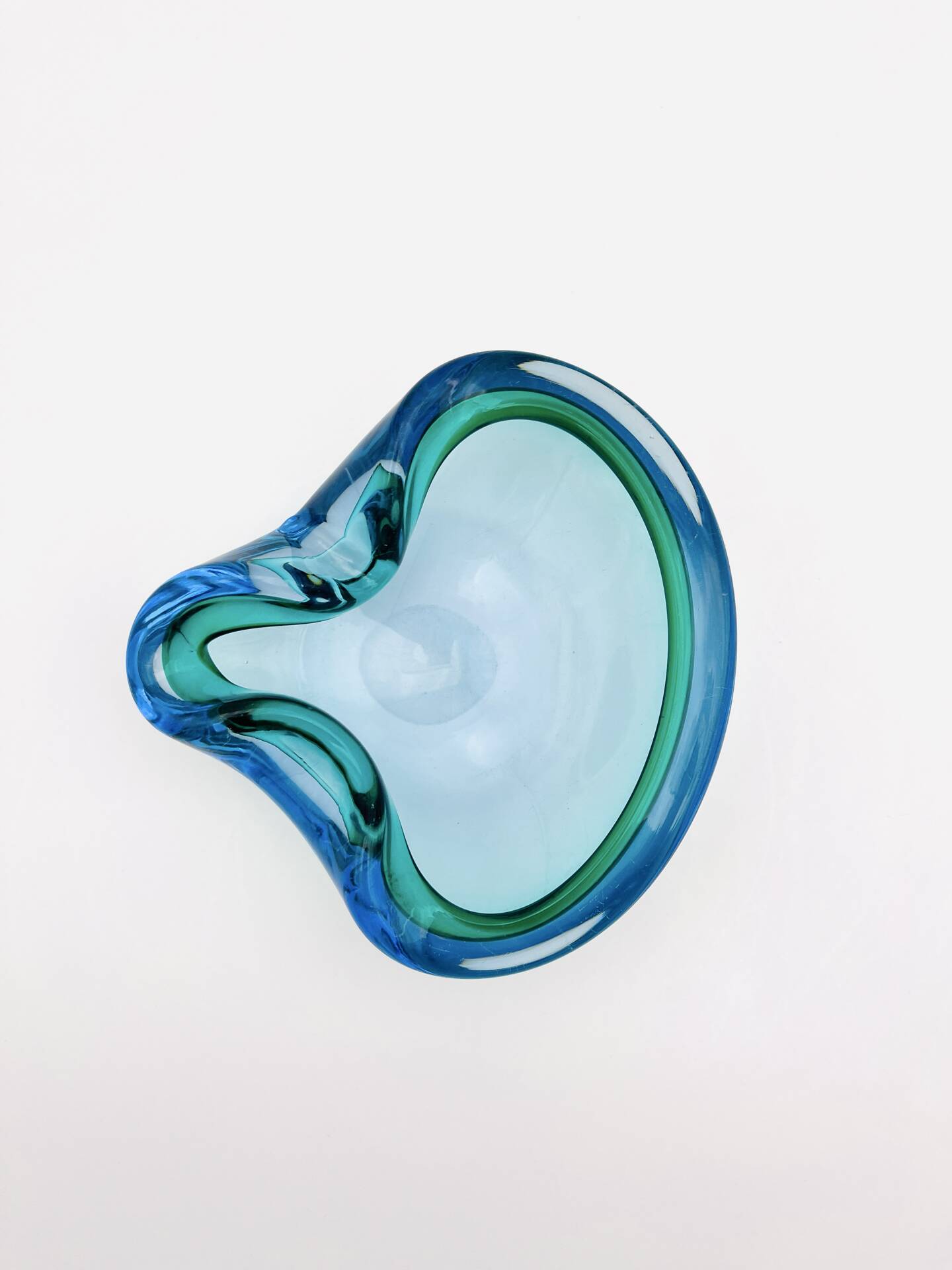 Flavio Poli Seguso Sommerso Emerald Green Blue Vintage 60s Ashtray