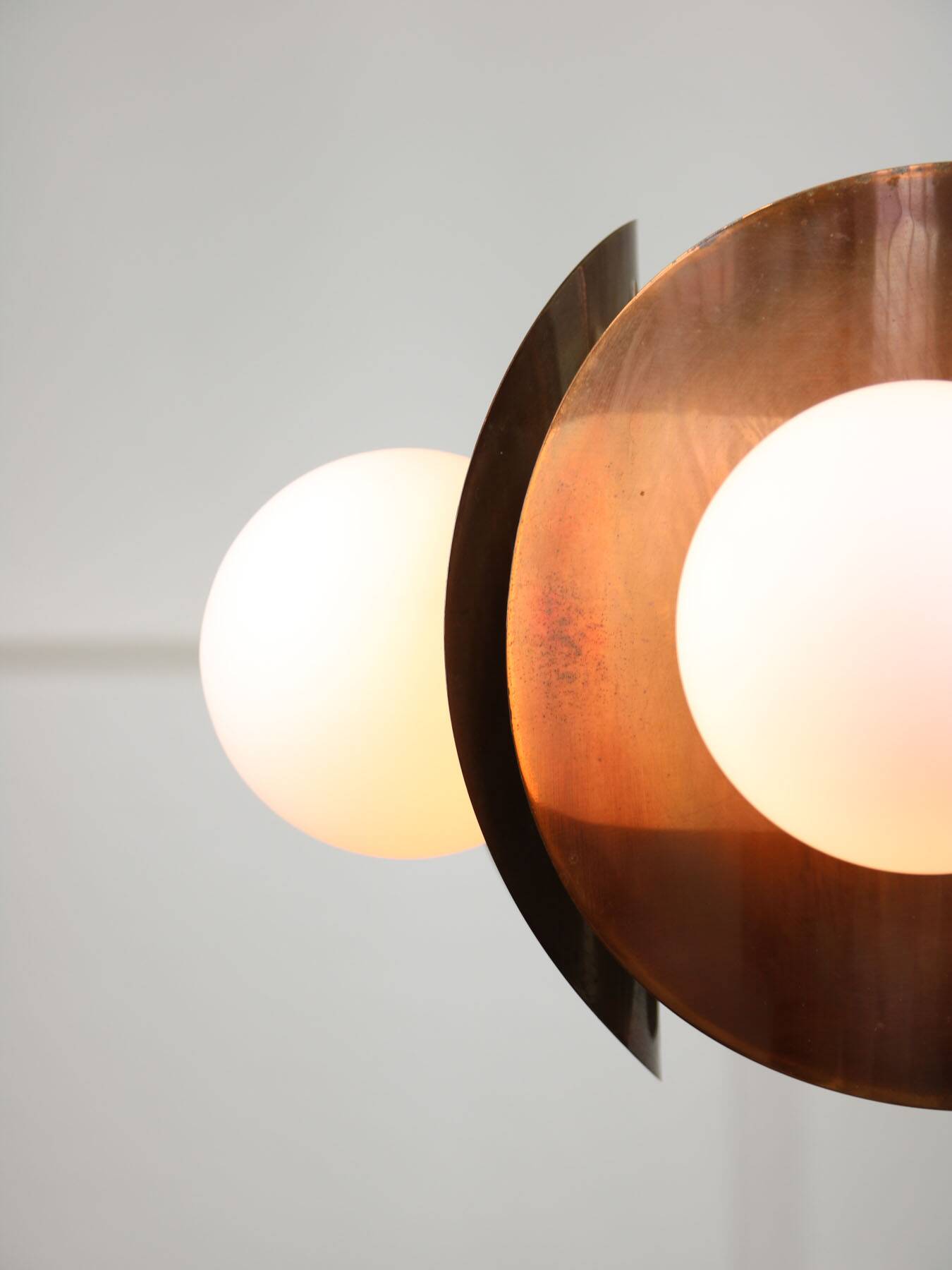 Vintage Italian Copper and Opaline Chandelier, 70s