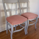 Pair of chairs in gray wood and pink velvet Louis XV style