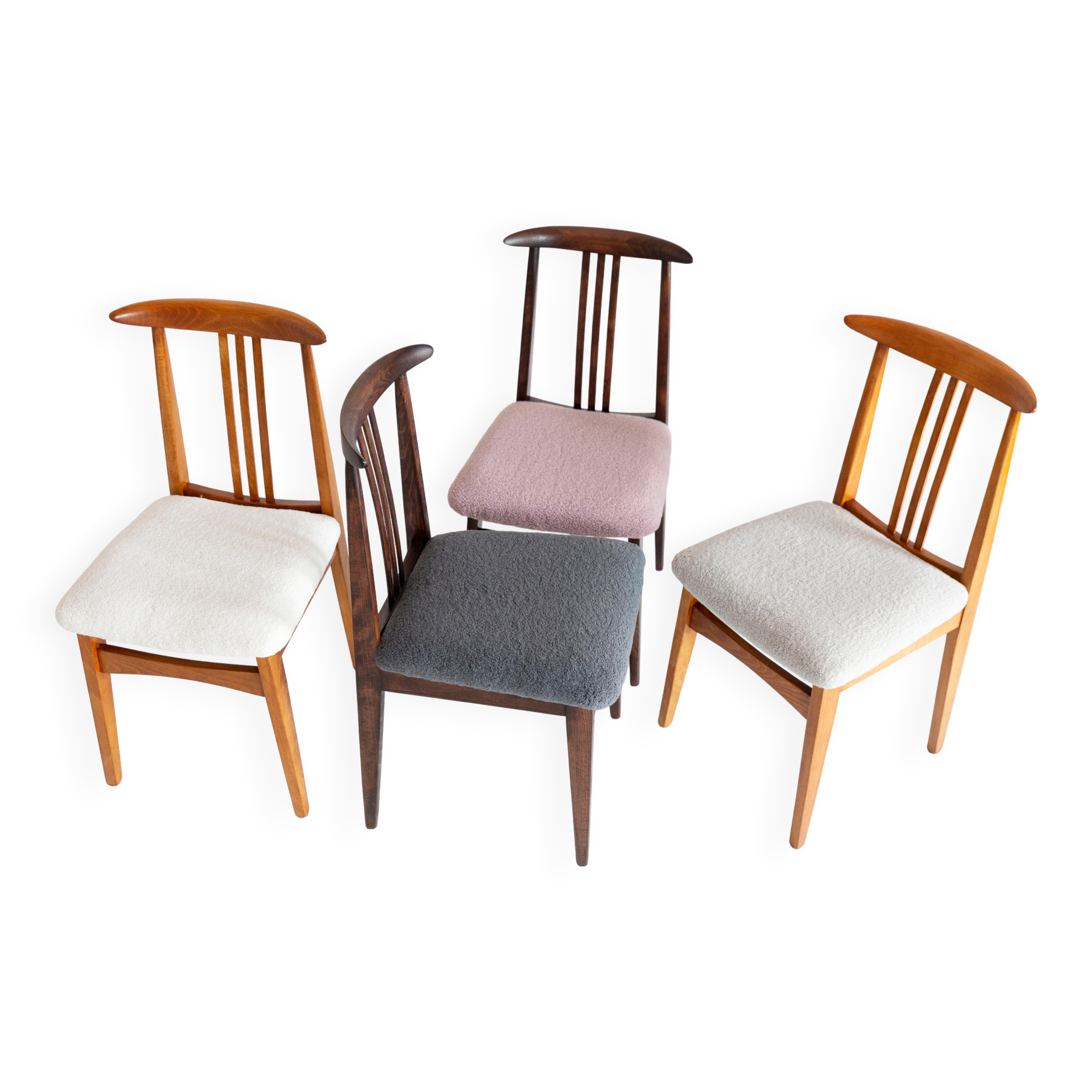 Beech chair with light boucle fabric, design by M. Zielinski, Europe, 1960s