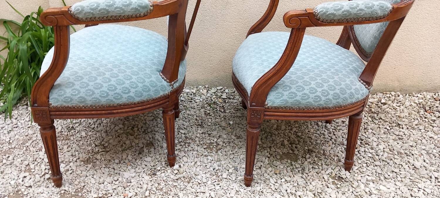 Pair of Louis XVI style medallion armchairs