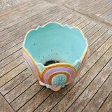 Ancien Cache-Pot en Faïence Couleurs Pastel