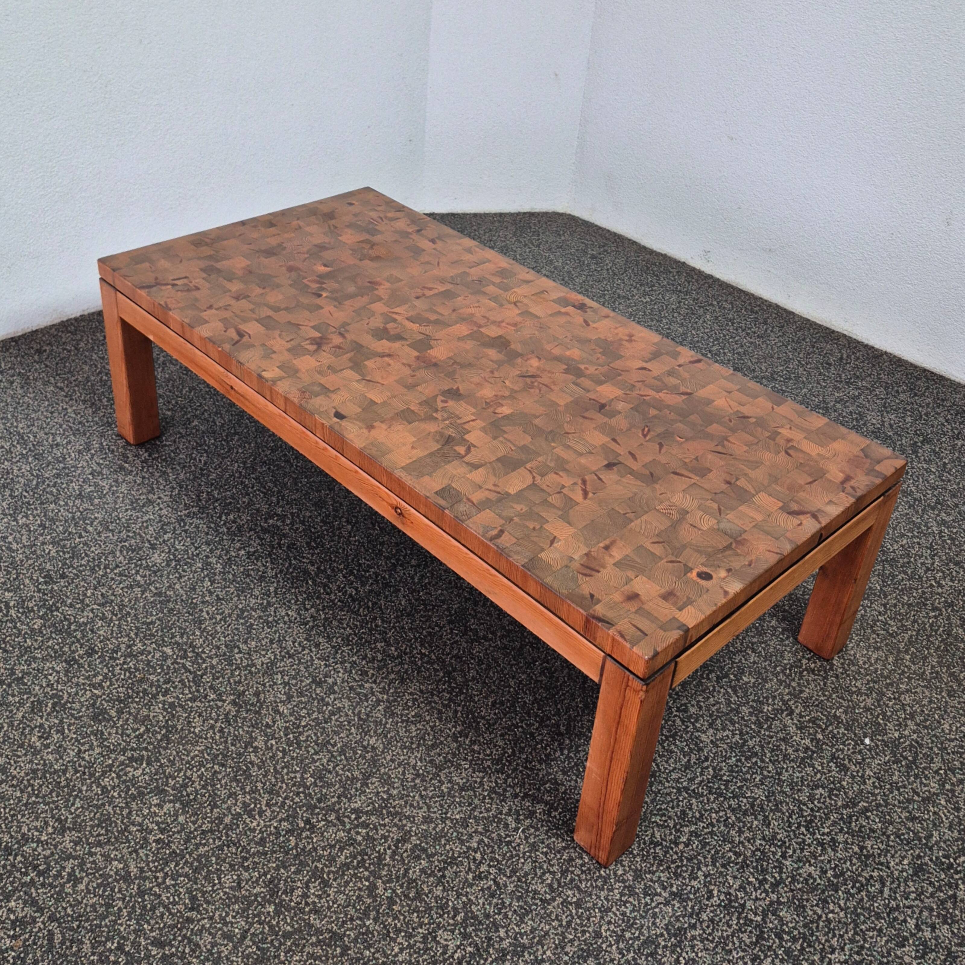 Large wood mosaic coffee table. Netherlands 1960s