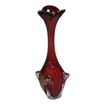 Vase en verre rouge rubis d'Aseda Glasværk, Suède, années 1980
