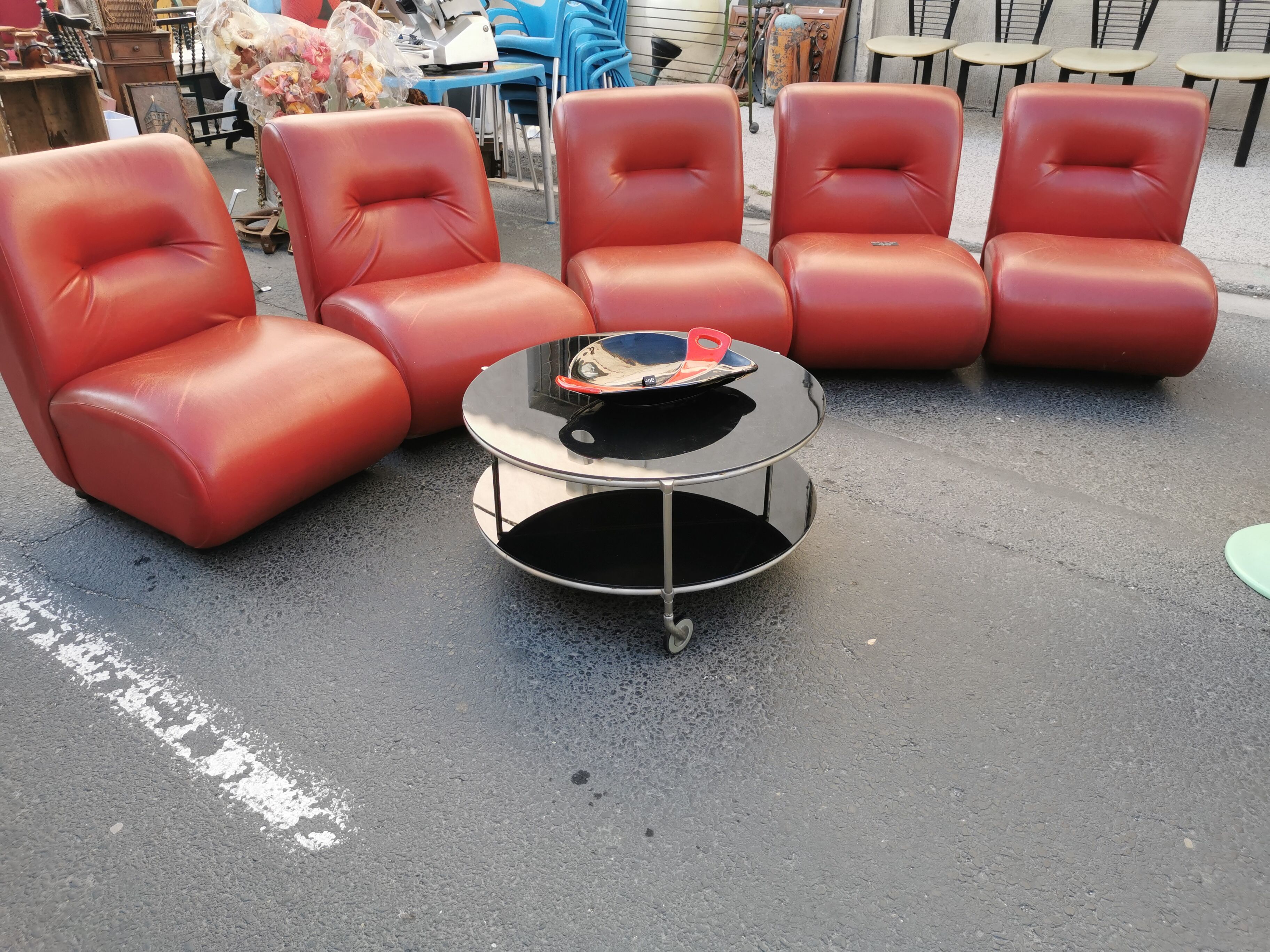 Suite of 5 vintage modular armchairs 60s