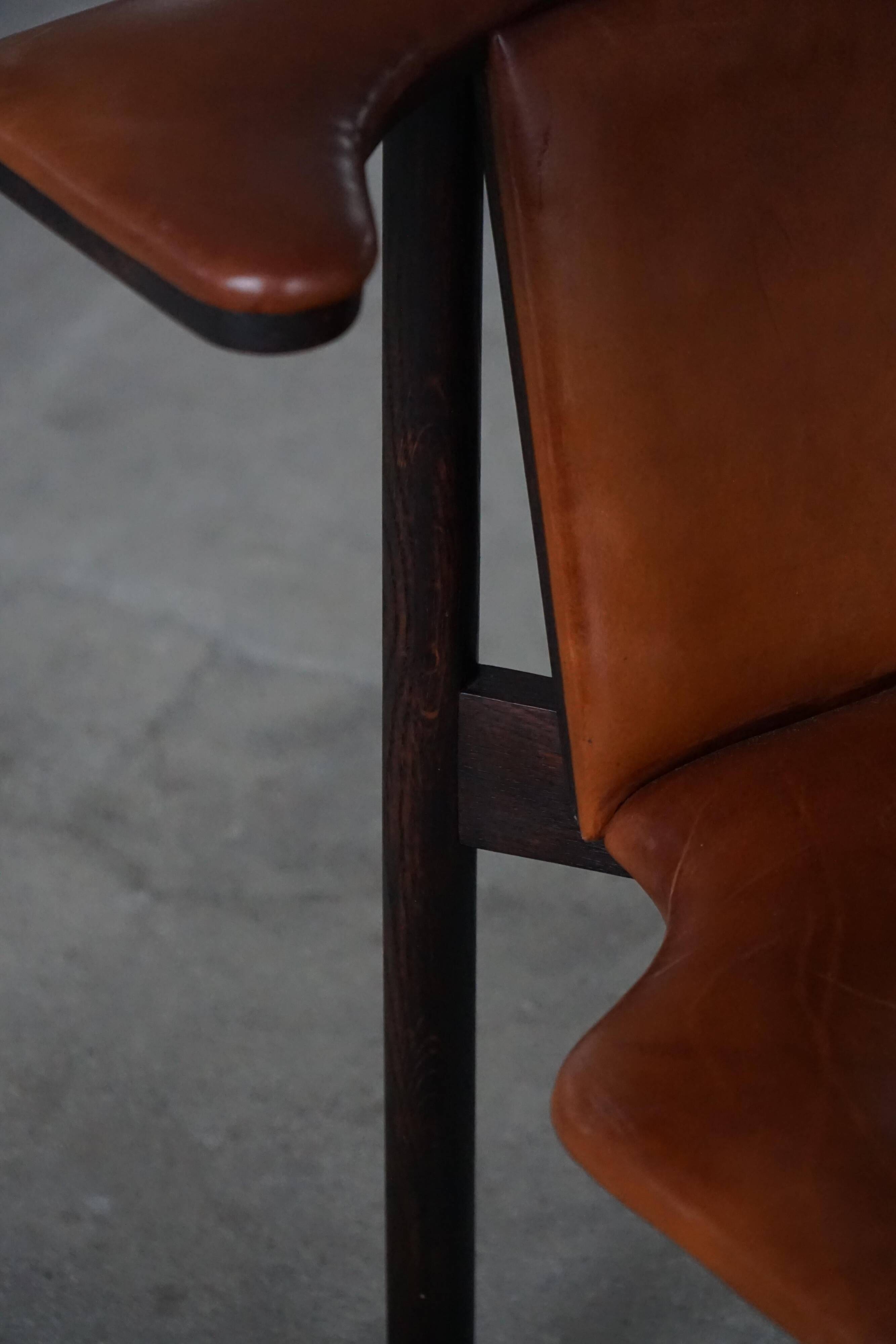 Hans Olsen, Set of 4 Frederik VII dining chairs, oak and leather, mid-20th century