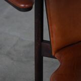 Hans Olsen, Set of 4 Frederik VII dining chairs, oak and leather, mid-20th century